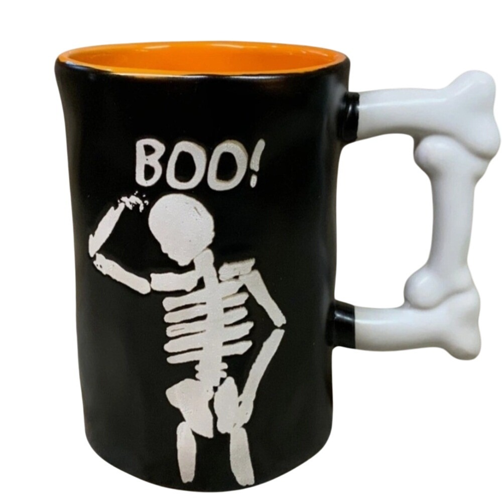 Coffee Mug Halloween Black‎ & Orange Boo! Skeleton Halloween Mug Coffee Cup NEW